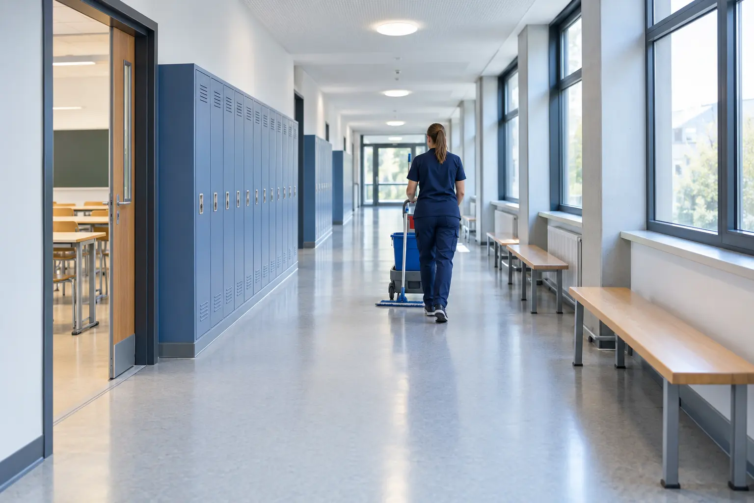 Heller Schulflur wird gereinigt