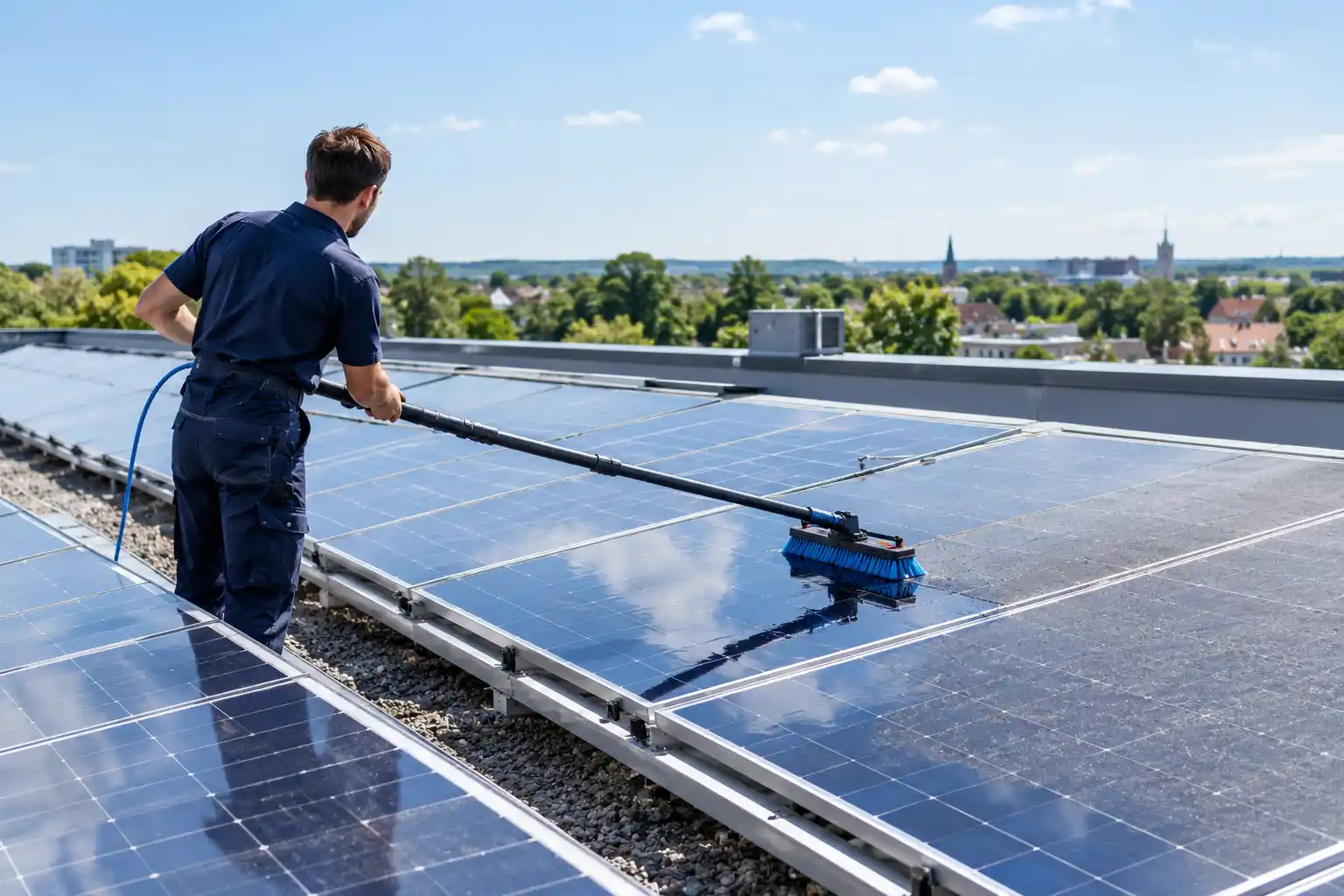 Reinigung einer Photovoltaikanlage auf dem Dach