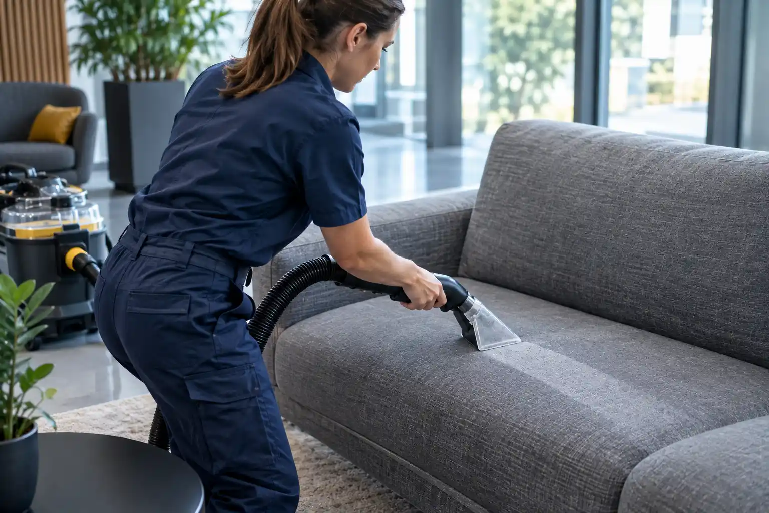 Polsterreinigung an einem Sofa